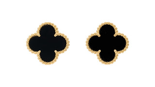 Van Cleef & Arpels 1 Motif Onyx 18K Yellow Gold Alhambra Earrings