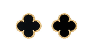 Van Cleef & Arpels 1 Motif Onyx 18K Yellow Gold Alhambra Earrings