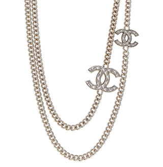 Chanel Gold Pearly White Quilted CC Layered Long Chain Necklace