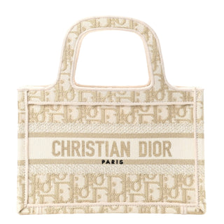 Christian Dior Gold Canvas Oblique Embroidered Mini Book Tote Bag