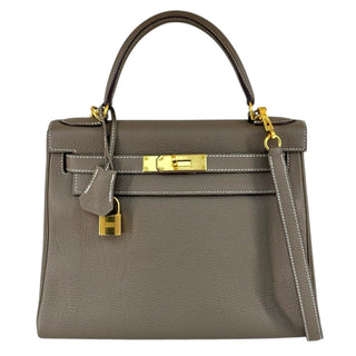 Hermès Kelly 28 Retourne In Etoupe Togo Leather With Gold Hardware