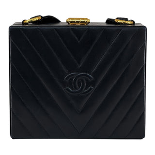 Chanel Black Chevron Quilted CC Lambskin Box Shoulder Bag