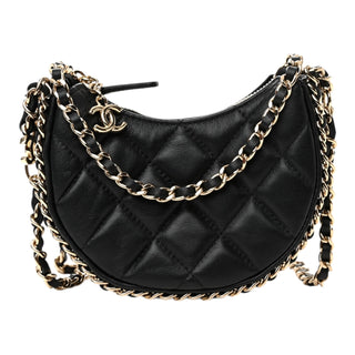 Chanel Lambskin Black Quilted Mini Chain Around Hobo Bag