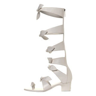 Chanel White Lambskin Crossover Bow CC Mid Calf Sandals