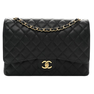 Chanel Black Caviar Quilted Maxi Double Flap Bag With Gold Hardware