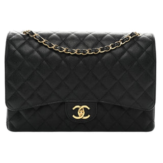 Chanel Black Caviar Quilted Maxi Double Flap Bag With Gold Hardware