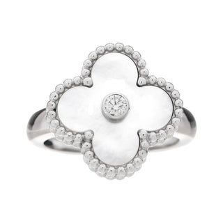 Vancleef & Arpels 18K White Gold Diamond Mother Of Pearl Vintage Alhambra Ring