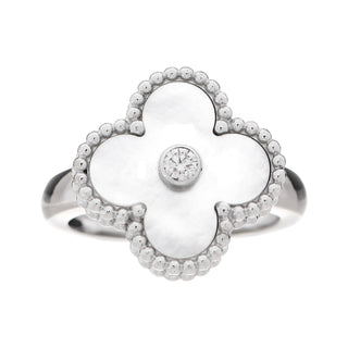 Vancleef & Arpels 18K White Gold Diamond Mother Of Pearl Vintage Alhambra Ring