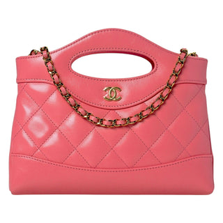 Chanel Coral Pink Shiny Calfskin Quilted Nano 31 Shopping Bag