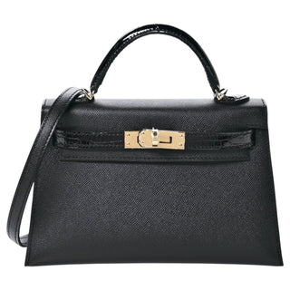 Hermes Black Madame & Shiny Alligator Touch Mini Kelly II 20 With Gold Hardware