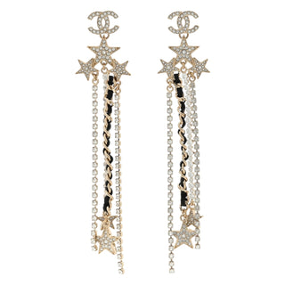 Chanel Gold Crystal Lambskin CC Star Drop Earrings