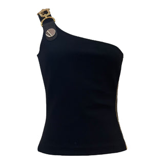 Louis Vuitton Buckle Detailed One Shoulder Black Top
