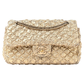 Chanel Gold Metallic Lame Small Double Flap Bag With Gold Hardware