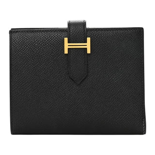 Hermès Béarn Wallet In Black Epsom Leather With Gold 'H' Clasp