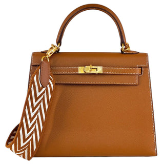 Hermès Kelly 25 Gold Epsom Leather With Gold Hardware & Shoulder Strap