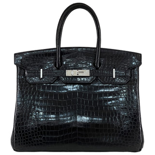 Hermès Birkin 35 Black Shiny Porosus Crocodile Leather With Palladium Hardware
