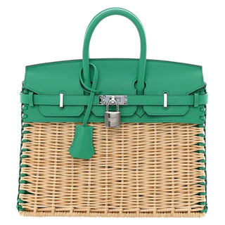 Hermès Birkin 25 Picnic Wicker & Swift Leather Bag In Menthe With Palladium Hardware