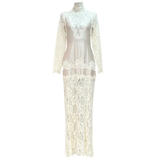 Rabanne Cream Turtleneck Lace Long Dress