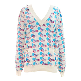 Chanel Beach Series Multicolour V-Neck Sweater with Sequin Details