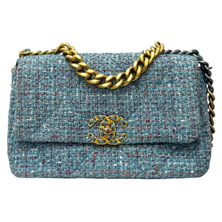 Chanel Bleu Multicolored Quilted Medium Chanel 19 Flap Bag With Gold Hardware