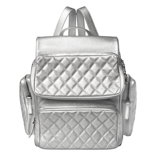 Chanel Silver Metallic Grained Calfskin Quilted Large Casual Rock Backpack