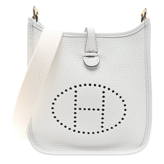 Hermes New White Taurillon Clemence Amazone Evelyne TPM With Gold Hardware