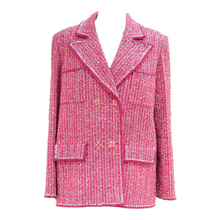 Chanel Pink Tweed Double-Breasted Blazer With Four Patch Pockets