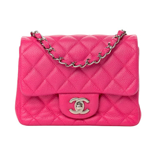 Chanel Hot Pink Caviar Quilted Mini Square Flap Bag With Palladium Hardware