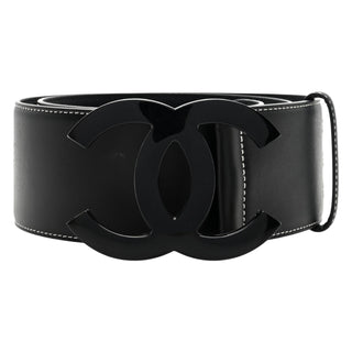 Chanel Black Calfskin Resin Gabrielle Wide CC Logo Belt