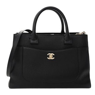 Chanel Black Grained Calfskin Small Neo Executive Shopper Tote Bag