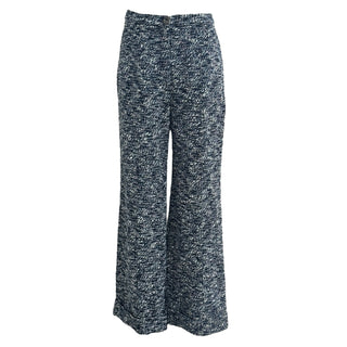 Chanel Navy Blue & White Tweed Wide-Leg Trousers