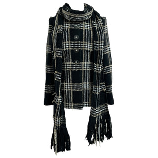 Chanel Black & Gold Check Tweed Jacket With Matching Scarf
