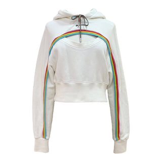 Palm Angels White Cropped Rainbow Stripe Hoodie