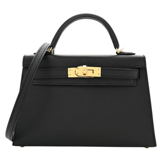 Hermes Epsom Mini Kelly Sellier 20 Noir With Gold Hardware