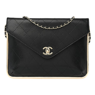 Chanel Black Grained Calfskin Envelope Clutch Wallet On Chain