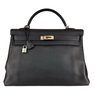 Hermès Kelly 40 Ebene Fjord In Clemence Leather With Gold Hardware