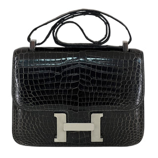 Hermes Black Shiny Crocodile Constance 24 With Palladium Hardware