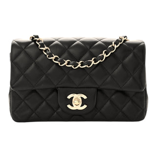 Chanel Black Lambskin Quilted Mini Rectangular Flap Bag With Gold Hardware