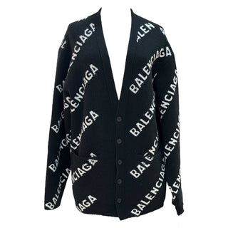 Balenciaga Black & White Logo Knit Cardigan