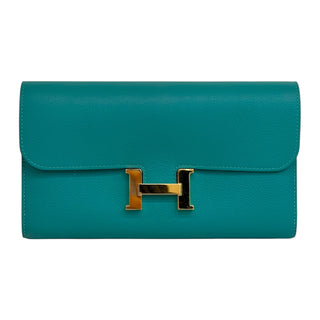 Hermes Vert Bosphore Evercolour Constance Wallet With Gold Hardware