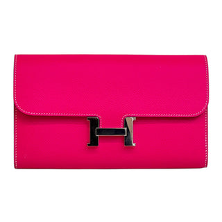 Hermes Rose Extreme Epsom Constance Wallet With Palladium Hardware