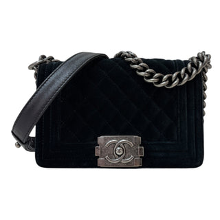 Chanel Black Velvet Small Boy Bag With Ruthenium Hardware