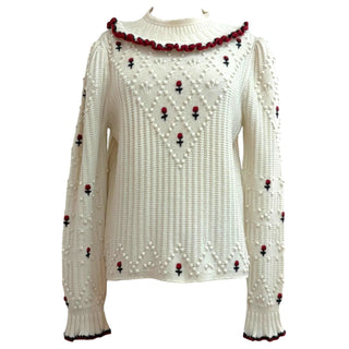 Chanel Cream Embroidered Rose Motifs Knit Sweater with Matching Leg Warmers