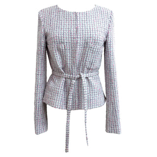 Chanel Pink and White Belted Tweed Jacket