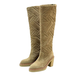 Hermès Beige Suede Quilted Knee-High Boots