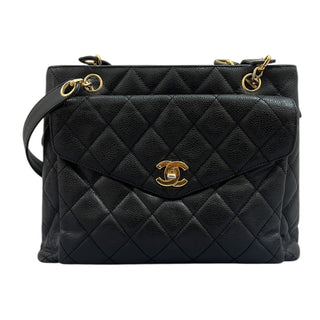 Chanel Black Caviar Quilted Leather Turn-Lock Front Pocket Shoulder Bag With Gold Hardware