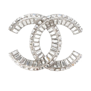 Chanel Silver Baguette Crystal CC Brooch