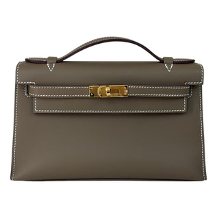 Hermès Kelly Pochette Etoupe Swift Leather With Gold Hardware