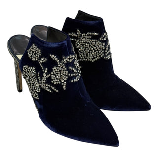Jimmy Choo Navy Velvet Crystal-Embellished Mule Heels
