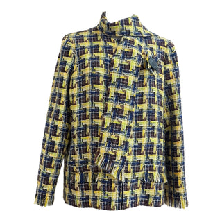 Chanel Yellow & Navy Multicolor Tweed Jacket with Scarf